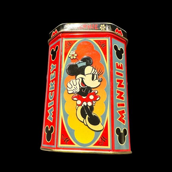 Vintage Walt Disney Mickey & Minnie Mouse Christmas Tin, Disney Holiday Tin Box, - Picture 2 of 6